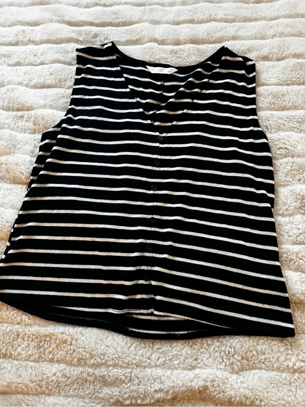 Lauren Conrad Navy and White Striped V-Neck Sleeveless Top